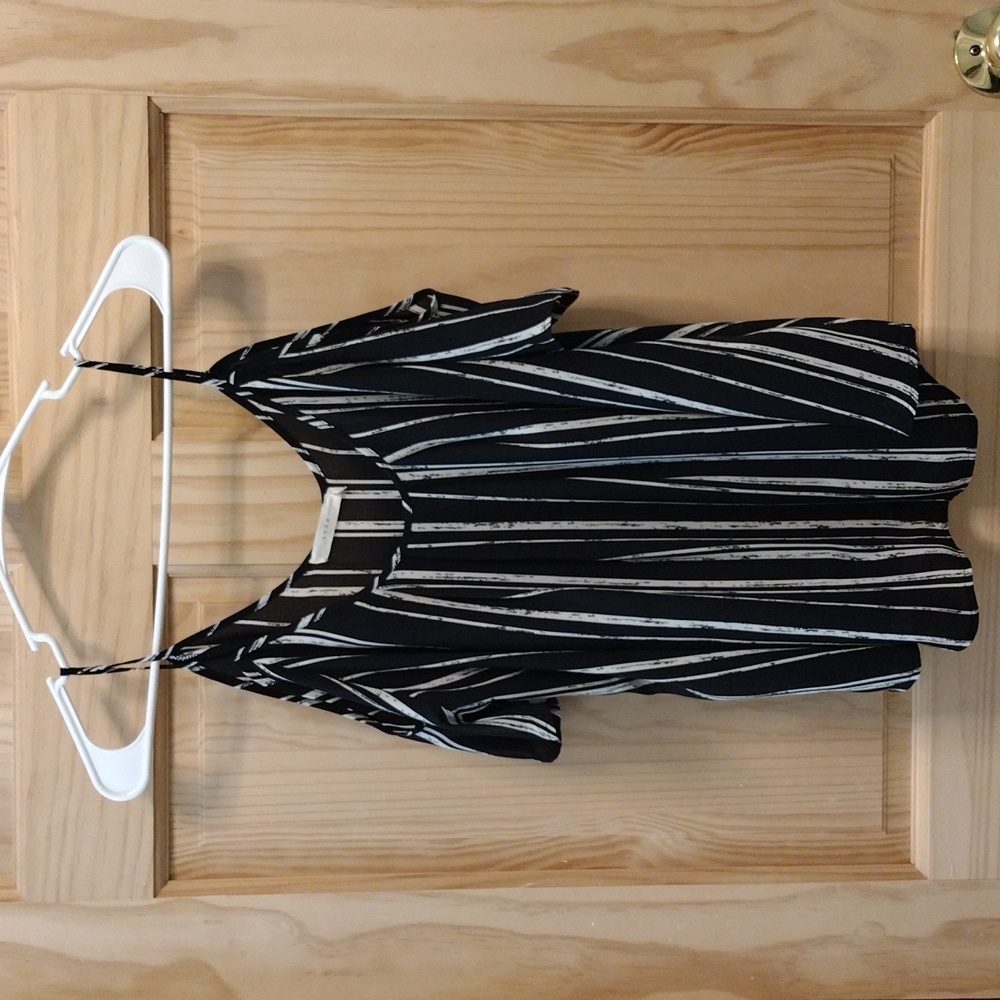 Black, White striped top Brand Lush Size Medium Cold Shoulders Style